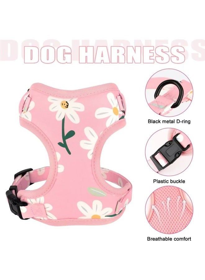BEIRUI Cute Girl Dog Collars, Harnesses & Leashes Set - Adjustable Dog Collar and Leash Set with Flower - Soft Mesh Dog Vest Harness for Puppies Small & Extra Small Dogs Cats (Pink-1,XXS) - Image 3