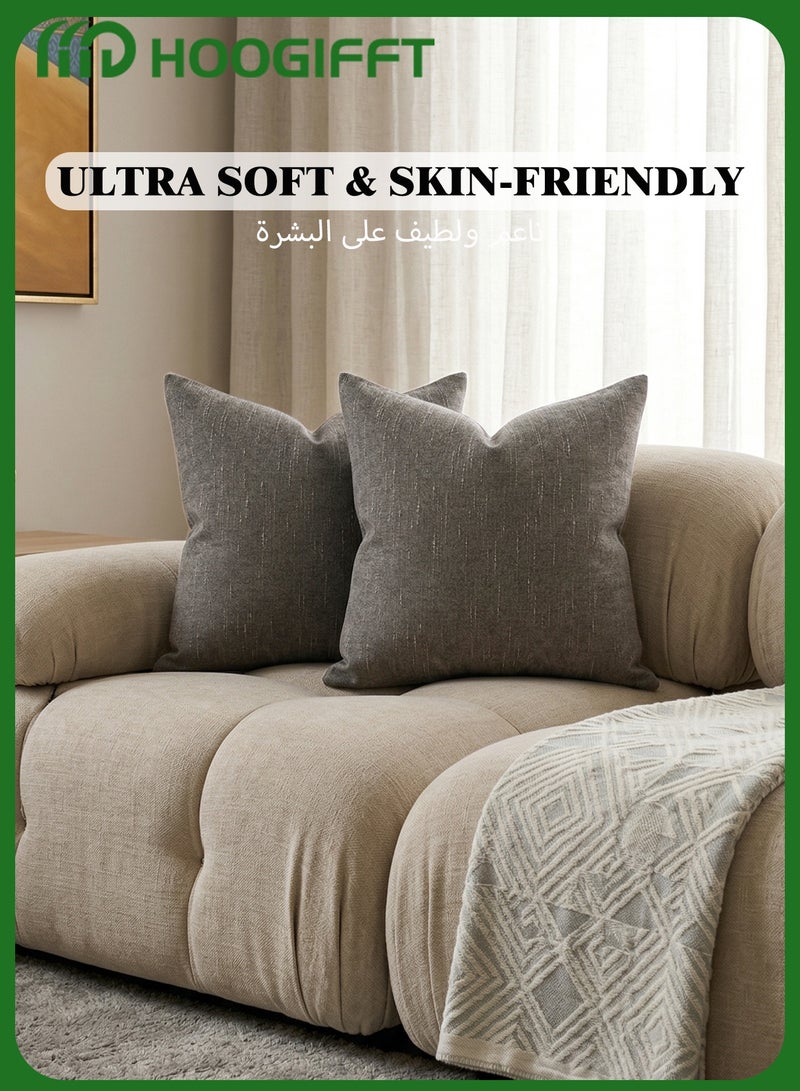 HOOGIFFT Chenille Cushion Covers Set of 2 45x45cm Soft Thick Throw Pillow Covers with Hidden Zipper Washable Decorative Sofa Cushion Covers - Image 2