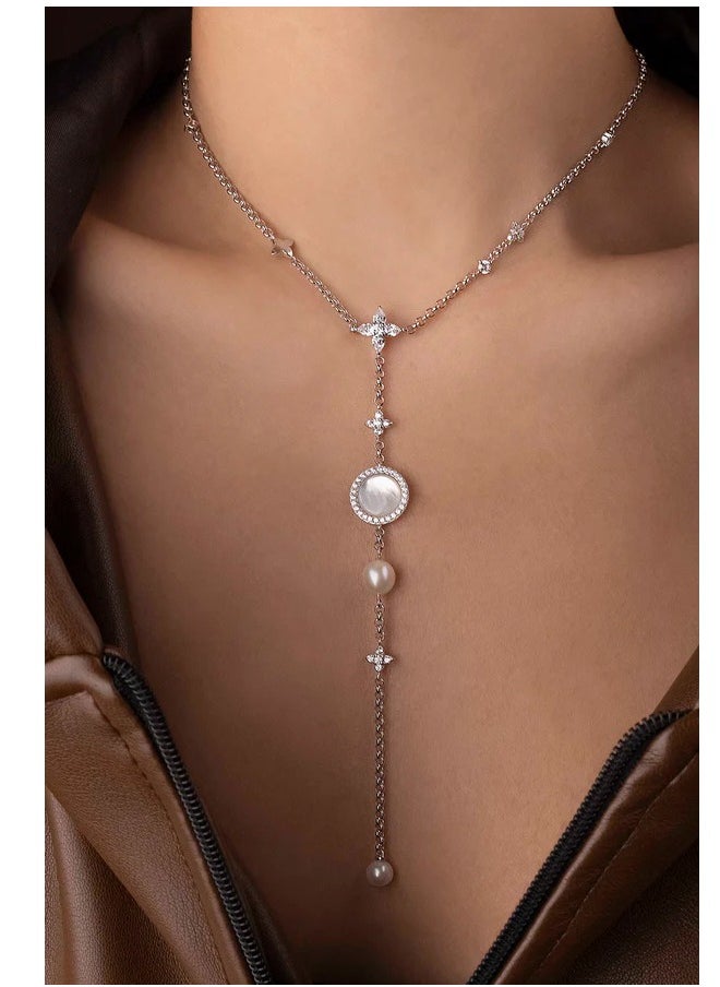 MONACO - APM Monaco Adjustable Necklace with White Nacre and Pearl Pendant - Image 1