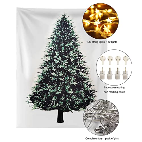 Eimilaly Christmas Tree Tapestry with Lights, Flannel Tapestry Wall Hanging Tapestries Gifts for Xmas Decor, Birthday and Room Decor etc, 60x40in/Warm White - Image 4