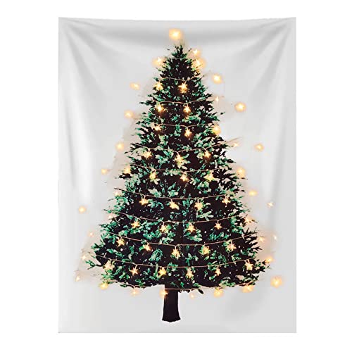 Eimilaly Christmas Tree Tapestry with Lights, Flannel Tapestry Wall Hanging Tapestries Gifts for Xmas Decor, Birthday and Room Decor etc, 60x40in/Warm White - Image 1