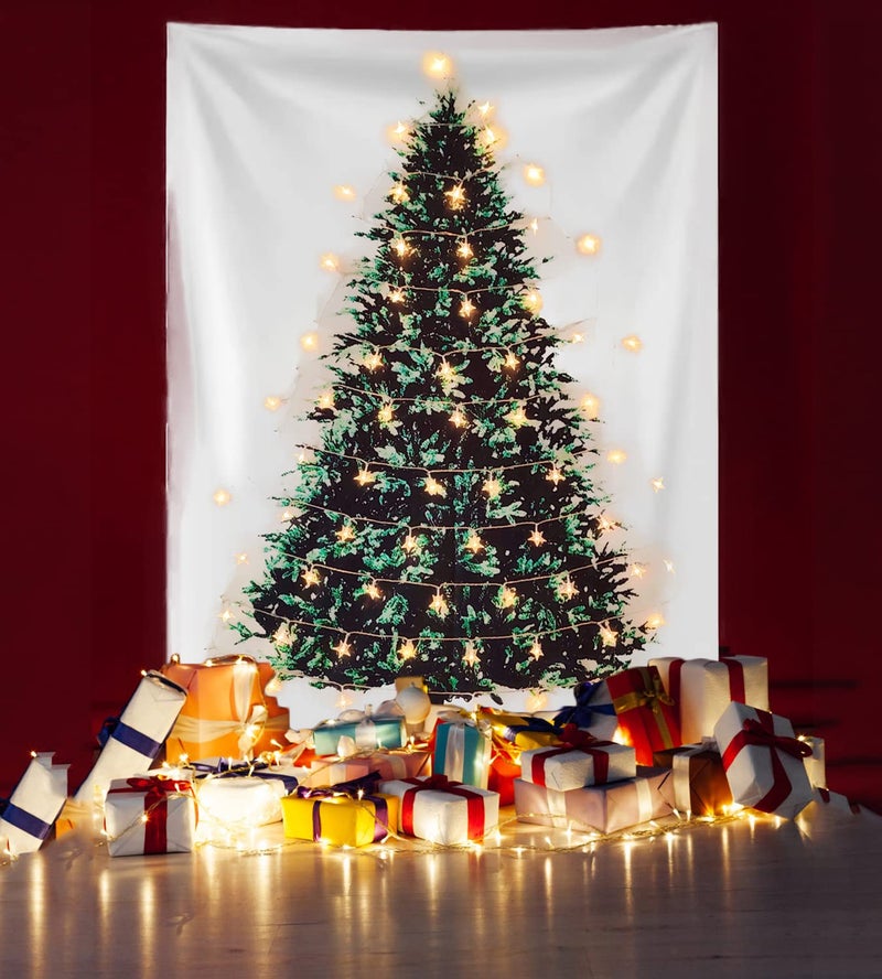 Eimilaly Christmas Tree Tapestry with Lights, Flannel Tapestry Wall Hanging Tapestries Gifts for Xmas Decor, Birthday and Room Decor etc, 60x40in/Warm White - Image 2