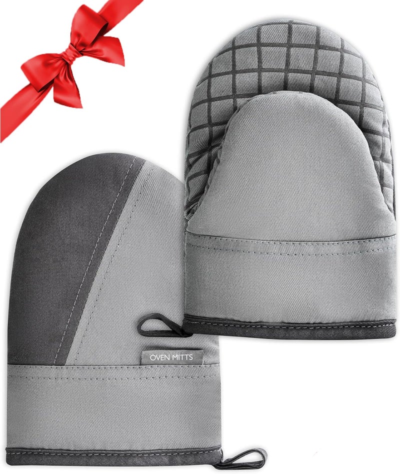 HULOSAN Mini Oven Mitts, Kitchen Oven Gloves Kitchen Mittens 500 Degrees Heat Resistant Baking Gloves, Non-Slip Silicone Surface with Hanging Loops Hot Gloves for Cooking, Baking, BBQ 1 Pair-Gray - Image 1