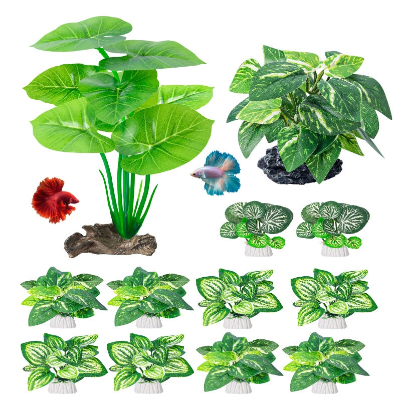 CousDUoBe 12 Pcs Betta Fish Tank Decor，Silk Aquarium Plants Green Fish Tanks Decoration Plants, Aquarium Decorations Green Plants - Image 1