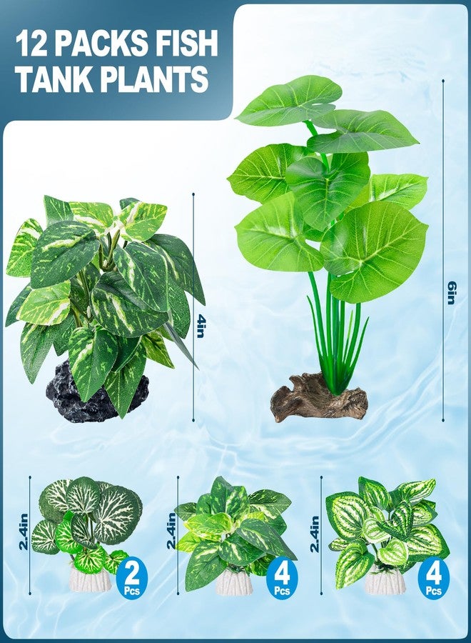 CousDUoBe 12 Pcs Betta Fish Tank Decor，Silk Aquarium Plants Green Fish Tanks Decoration Plants, Aquarium Decorations Green Plants - Image 2