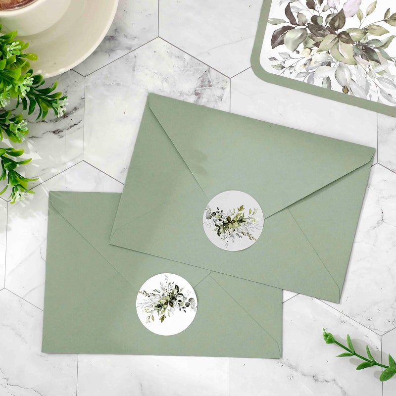 Whaline 50Pcs Greenery Envelopes 5 x 7 Inch Watercolor Sage Green Eucalyptus Leaves Invitation Envelope with Sticker V-Flap Greeting Card Holders Gift Card Sleeves for Spring Wedding - Image 4