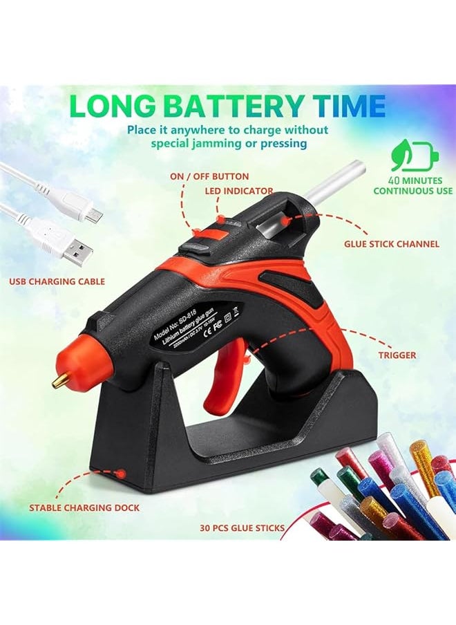 erorex Cordless Hot Glue Gun Fast Preheating Gun Kit With 30 Pcs Sticks High Temp Electric Power Glue Gun Usb Rechargeable Melt Tools For Quick Home Repairs Arts Crafts Diy And Festival Decorations  - Image 2