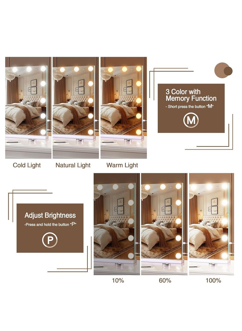 جوي لينك مرآة مكياج مضاءة بمصابيح LED قابلة للتعتيم، 3 أوضاع إضاءة ملونة، منفذ شحن USB، تحكم باللمس، تصميم إطار معدني قوي، أبيض (22.8 بوصة طول × 18 بوصة عرض) - Image 3