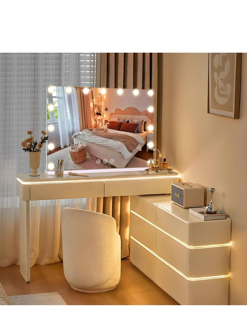 جوي لينك مرآة مكياج مضاءة بمصابيح LED قابلة للتعتيم، 3 أوضاع إضاءة ملونة، منفذ شحن USB، تحكم باللمس، تصميم إطار معدني قوي، أبيض (22.8 بوصة طول × 18 بوصة عرض) - Image 5