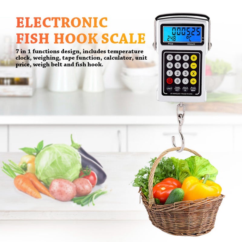 Electronic Fish Hook Scale 50Kg Luggage Weighing 7 in 1 Digital Hanging Scales - Image 5