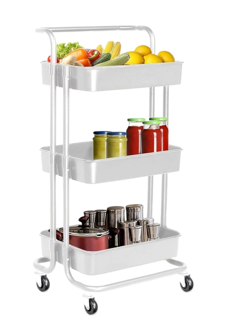 Generic 3 Tier Trolley Storage Cart Kitchen Storage Rack with Handle and Wheels Kitchen Storage Utility Cart for Bathroom Beauty Hairdresser，Easy to Move（White）  - Image 1