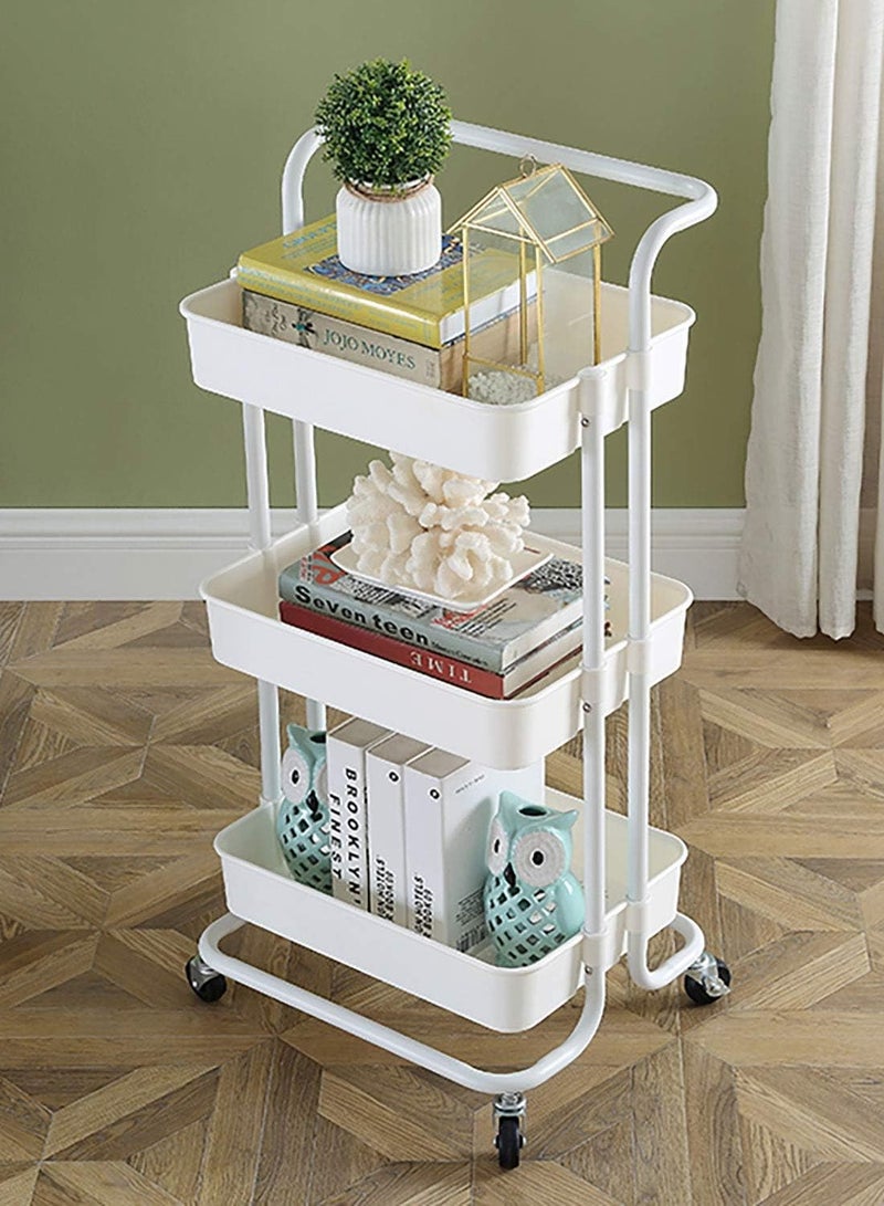 Generic 3 Tier Trolley Storage Cart Kitchen Storage Rack with Handle and Wheels Kitchen Storage Utility Cart for Bathroom Beauty Hairdresser，Easy to Move（White）  - Image 2