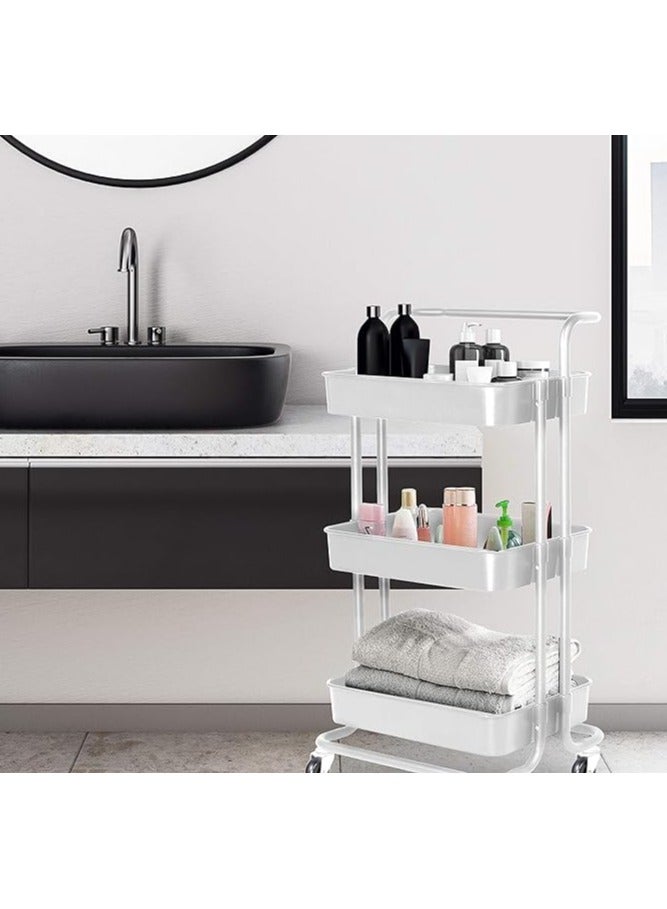Generic 3 Tier Trolley Storage Cart Kitchen Storage Rack with Handle and Wheels Kitchen Storage Utility Cart for Bathroom Beauty Hairdresser，Easy to Move（White）  - Image 3