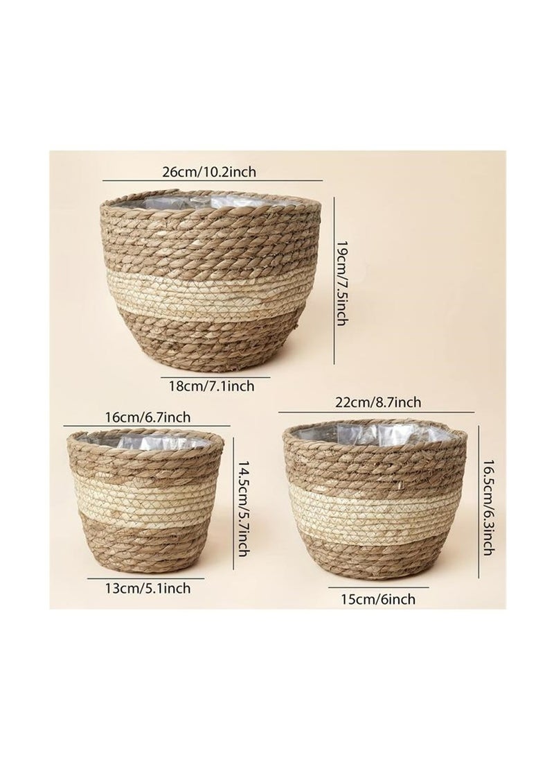 yongsheng Seagrass Planter Basket Indoor Outdoor, Flower Pots Cover, Plant Containers, Beige, Set Of 3 Flower Pots  - Image 2