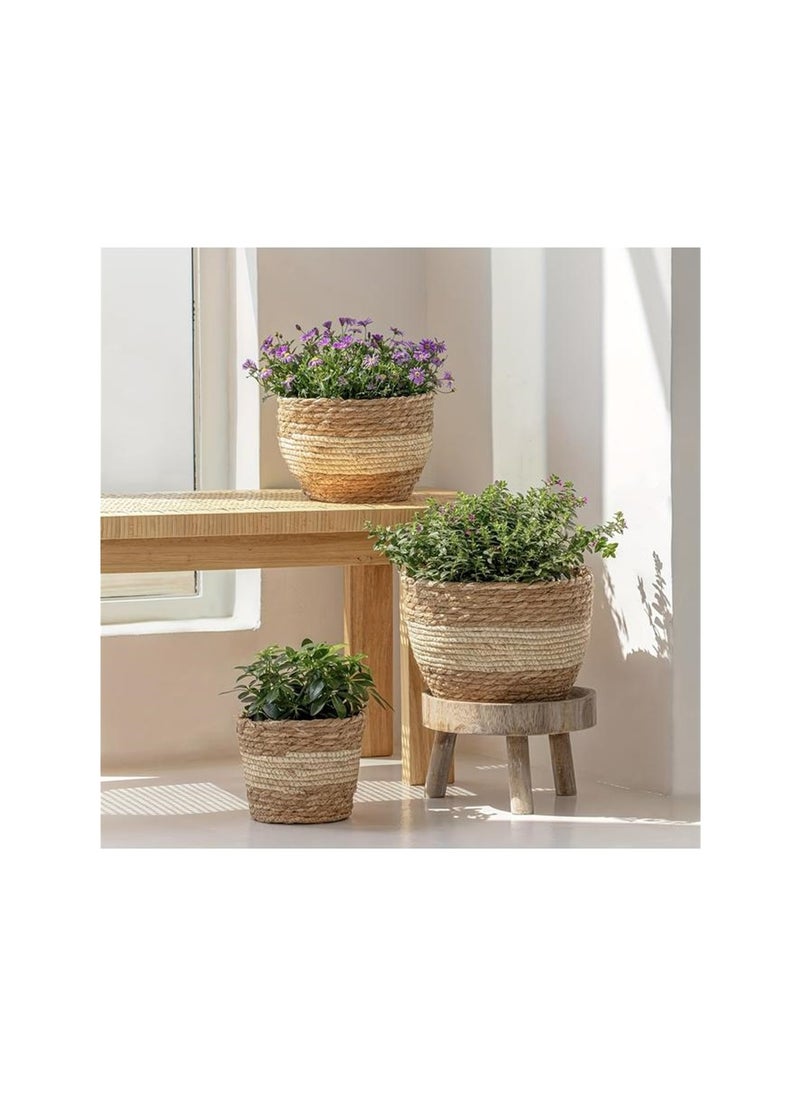 yongsheng Seagrass Planter Basket Indoor Outdoor, Flower Pots Cover, Plant Containers, Beige, Set Of 3 Flower Pots  - Image 3