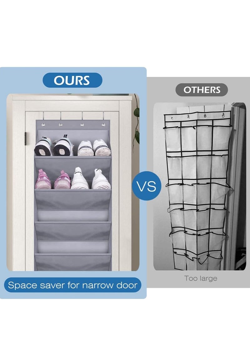 SYOSI Hanging Shoe Rack, Over the Door Shoe Organizer with Deep Pockets for 12 Pairs of Shoe Organizer, Shoe Holder for Closet and Dorm Narrow Door Shoe Storage, Grey - Image 5