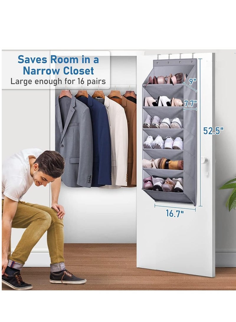 SYOSI Hanging Shoe Rack, Over the Door Shoe Organizer with Deep Pockets for 12 Pairs of Shoe Organizer, Shoe Holder for Closet and Dorm Narrow Door Shoe Storage, Grey - Image 2
