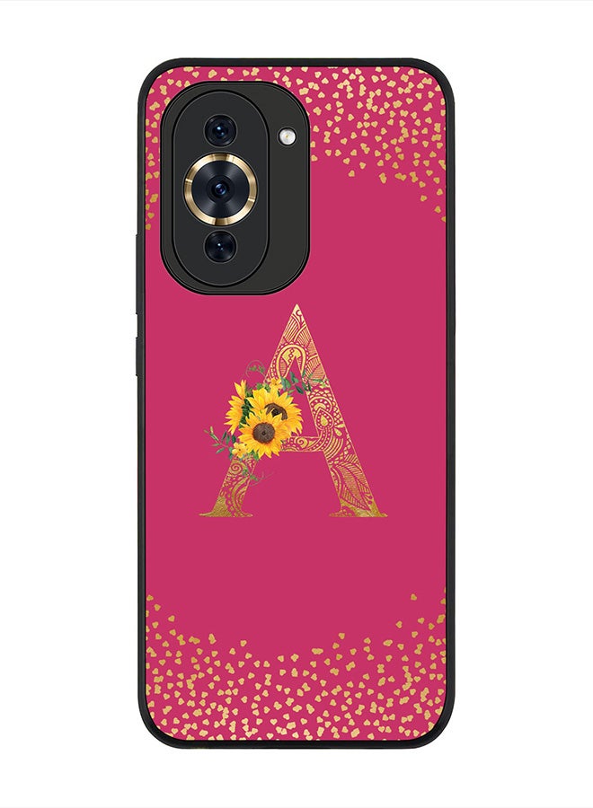 Stylizedd Cover for Huawei nova 10 4G Case , Rugged Black Slim fit Phone Cases   - Custom Monogram Initial Letter Mandala Floral Pattern Alphabet-A (Dark Pink Rose) - Image 1