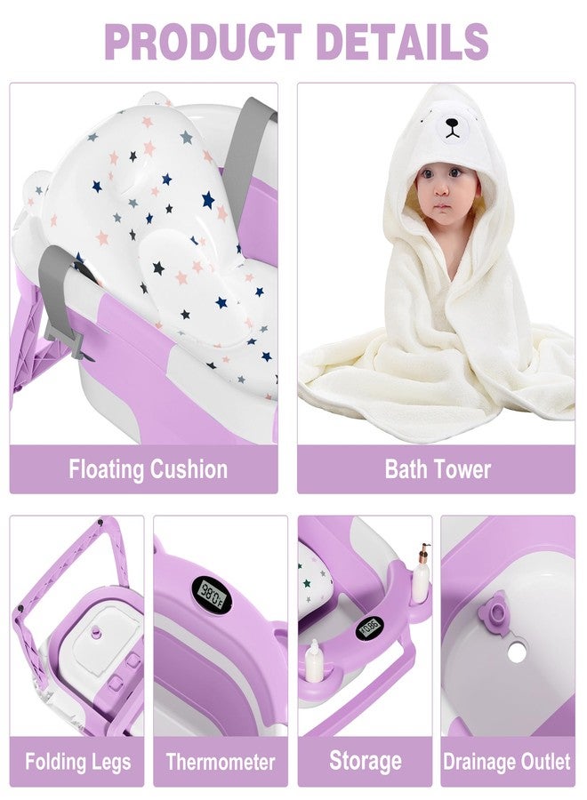 MoreFeel Collapsible Baby Bathtub for Newborn with Thermometer & 1 Hooded Towel & 1 Soft Floating Cushion,Portable Travel Bathtub with Drain Hole, Durable Foldable Baby Tubs for Infants to Toddler - Image 4