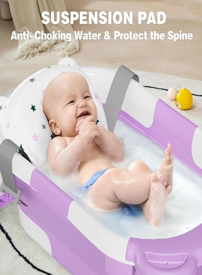 MoreFeel Collapsible Baby Bathtub for Newborn with Thermometer & 1 Hooded Towel & 1 Soft Floating Cushion,Portable Travel Bathtub with Drain Hole, Durable Foldable Baby Tubs for Infants to Toddler - Image 2