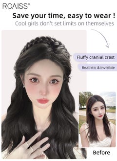 roaiss Wavy Braid Headband Wig for Women, Braided Hair Hoop with Long Synthetic Wavy Hairpiece Hair Accessories, Natural Black, 55cm (22 inch)  - Image 2