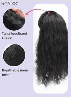 roaiss Wavy Braid Headband Wig for Women, Braided Hair Hoop with Long Synthetic Wavy Hairpiece Hair Accessories, Natural Black, 55cm (22 inch)  - Image 4