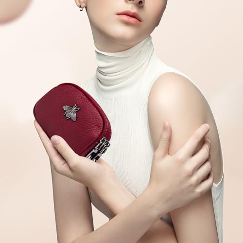 imeetu Women Leather Coin Purse, Small 2 Zippered Change Pouch Wallet(Red) - Image 4