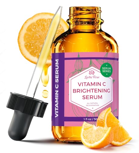 Vitamin C Brightening Serum by Leven Rose 100 Natural Dark Spot Remover for Face for Collagen Boost AntiAging Deep Hydrating for Dry Skin Collagen Building Face Moisturizer 1 oz