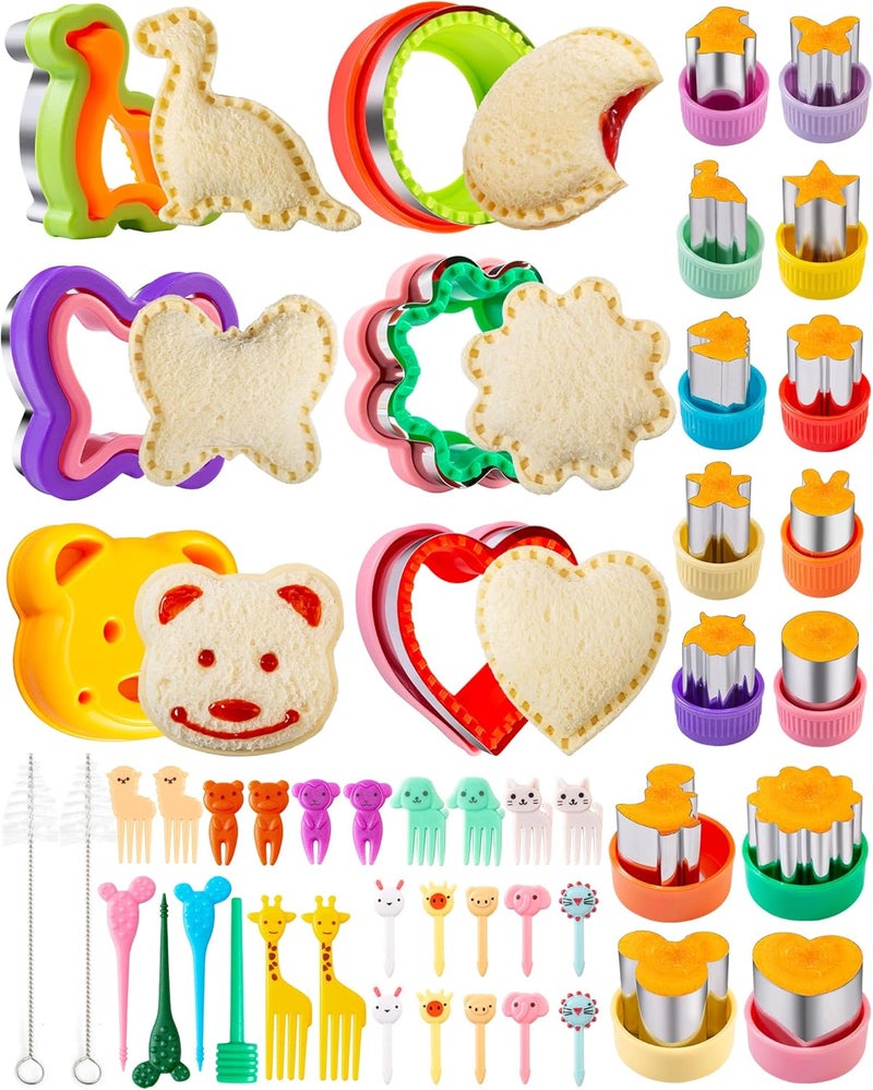 Kimfead Sandwich Cutter for Kids 48 Pcs, Cookie Cutters, Fruit Vegetable Cutter Shapes, Food Picks for Bento Box, Mouse Dinosaur Star Square Heart Shape - Image 1