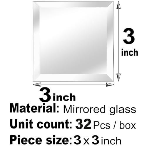 XIHACTY 32 Pcs Peel and Stick Beveled Mirror Glass Tile. 3x3 Inch Mirror Backsplash Tiles. Cute Mirror Strip Tile for Kitchen, Bathroom Wall. 32 Pcs - Image 5