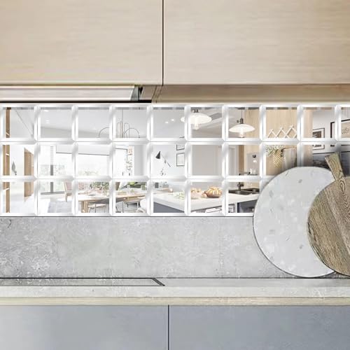 XIHACTY 32 Pcs Peel and Stick Beveled Mirror Glass Tile. 3x3 Inch Mirror Backsplash Tiles. Cute Mirror Strip Tile for Kitchen, Bathroom Wall. 32 Pcs - Image 2