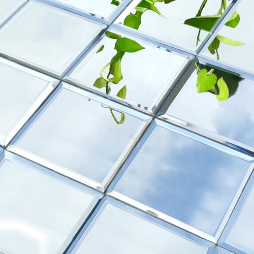 XIHACTY 32 Pcs Peel and Stick Beveled Mirror Glass Tile. 3x3 Inch Mirror Backsplash Tiles. Cute Mirror Strip Tile for Kitchen, Bathroom Wall. 32 Pcs - Image 1