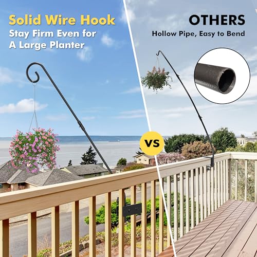 iBorn Fence Deck Hook Rail Heavy Duty Hummingbird Feeder Hanger 28 Inch Railing Hanging Hook for Bird Feeder, Suet Baskets, Planters, Wind Chimes, Solid Wire, 180 Degree Rotary, 1 Pack - Image 4