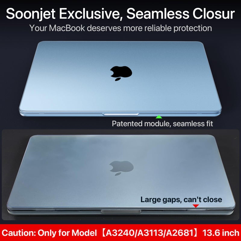 soonjet غطاء مات من سونجيت لجهاز ماك بوك إير 13/13.6 بوصة (M4/M3/M2، موديلات 2022-2025 A3240 A3113 A2681)، خفيف الوزن | مقاوم للخدوش وبصمات الأصابع | يغلق بسلاسة | مثالي للعمل والسفر والدراسة - Image 3