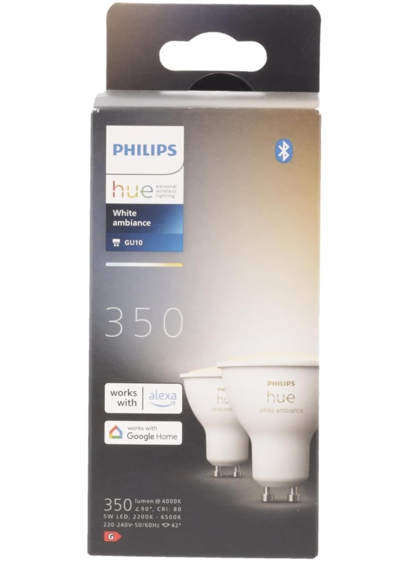 Philips - Philips Hue White Ambiance Smart Light Bulb 2 Pack [GU10 Spot] With Bluetooth. Works with Alexa, Google Assistant and Apple Homekit - Image 1