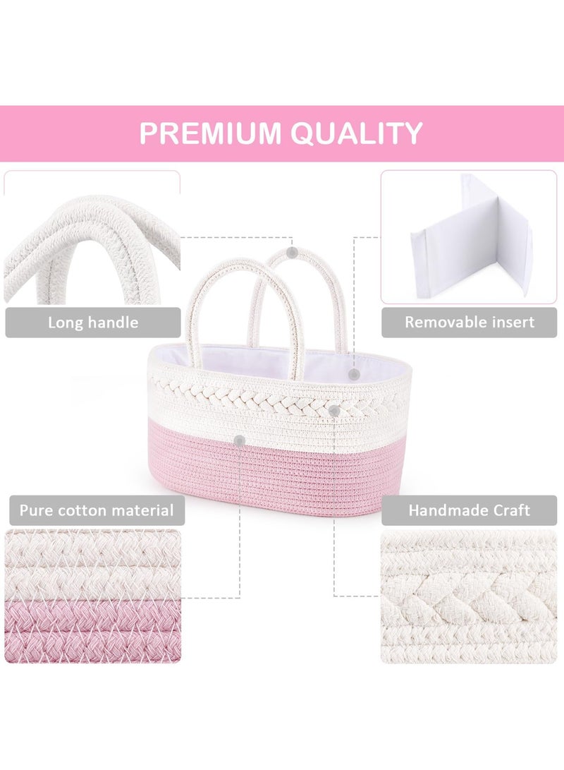 ABenkle ABenkle Baby Diaper Caddy, Nursery Storage Bin and Car Organizer for Diapers Wipes, Cotton Rope Basket Changing Table Caddy White  - Image 4