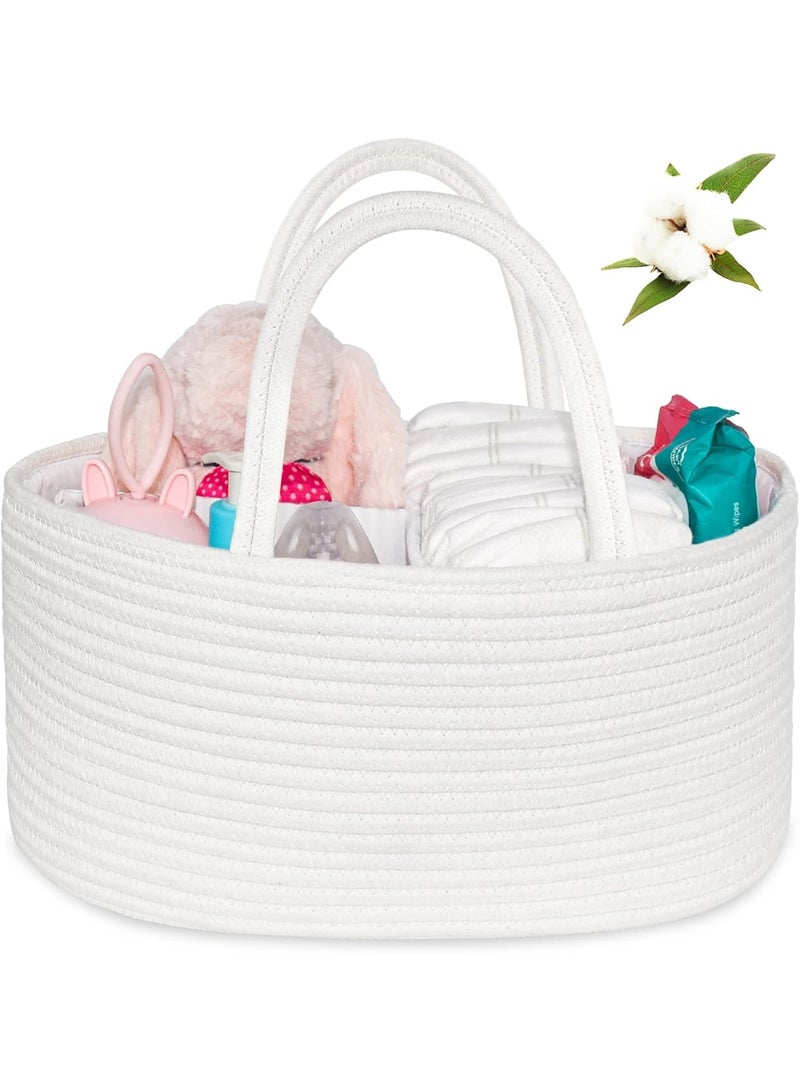 ABenkle ABenkle Baby Diaper Caddy, Nursery Storage Bin and Car Organizer for Diapers Wipes, Cotton Rope Basket Changing Table Caddy White  - Image 1