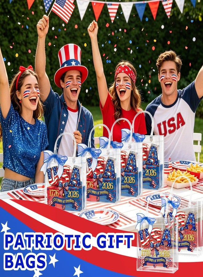 Zenoble 24 Pcs 250 Years Patriotic Gift Bags 4th of July Gift Bags Double-Sided Clear Pvc Goodie Snack Candy Treat Bag with Bow Ribbon for Independence Day Memorial Day Party Favors - Image 3