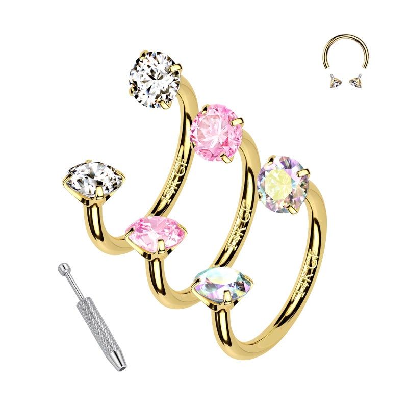 ALACLO 3Pcs 18g 14k Gold Filled Horseshoe Nose Rings Studs, 316L Stainless Steel Threaded Labret Lip Daith Helix Tragus Cartilage Earrings Piercing Jewelry With Tool 8mm Gold - Image 1