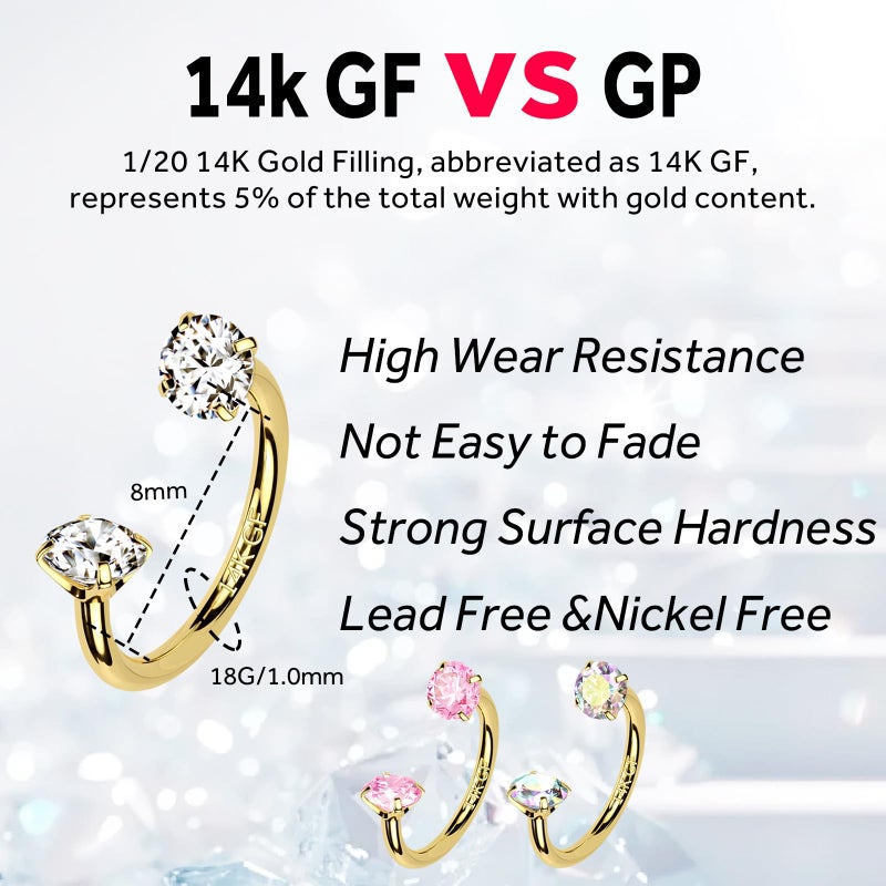 ALACLO 3Pcs 18g 14k Gold Filled Horseshoe Nose Rings Studs, 316L Stainless Steel Threaded Labret Lip Daith Helix Tragus Cartilage Earrings Piercing Jewelry With Tool 8mm Gold - Image 2