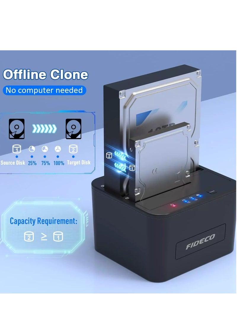 محطة إرساء القرص الصلب، محطة إرساء USB 3.0 SATA HDD لـ 2.5 و3.5 بوصة SATA HDD/SSD، خليج مزدوج، تدعم النسخ دون اتصال