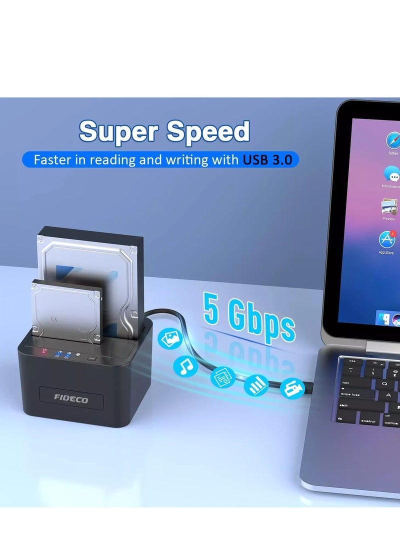 محطة إرساء القرص الصلب، محطة إرساء USB 3.0 SATA HDD لـ 2.5 و3.5 بوصة SATA HDD/SSD، خليج مزدوج، تدعم النسخ دون اتصال