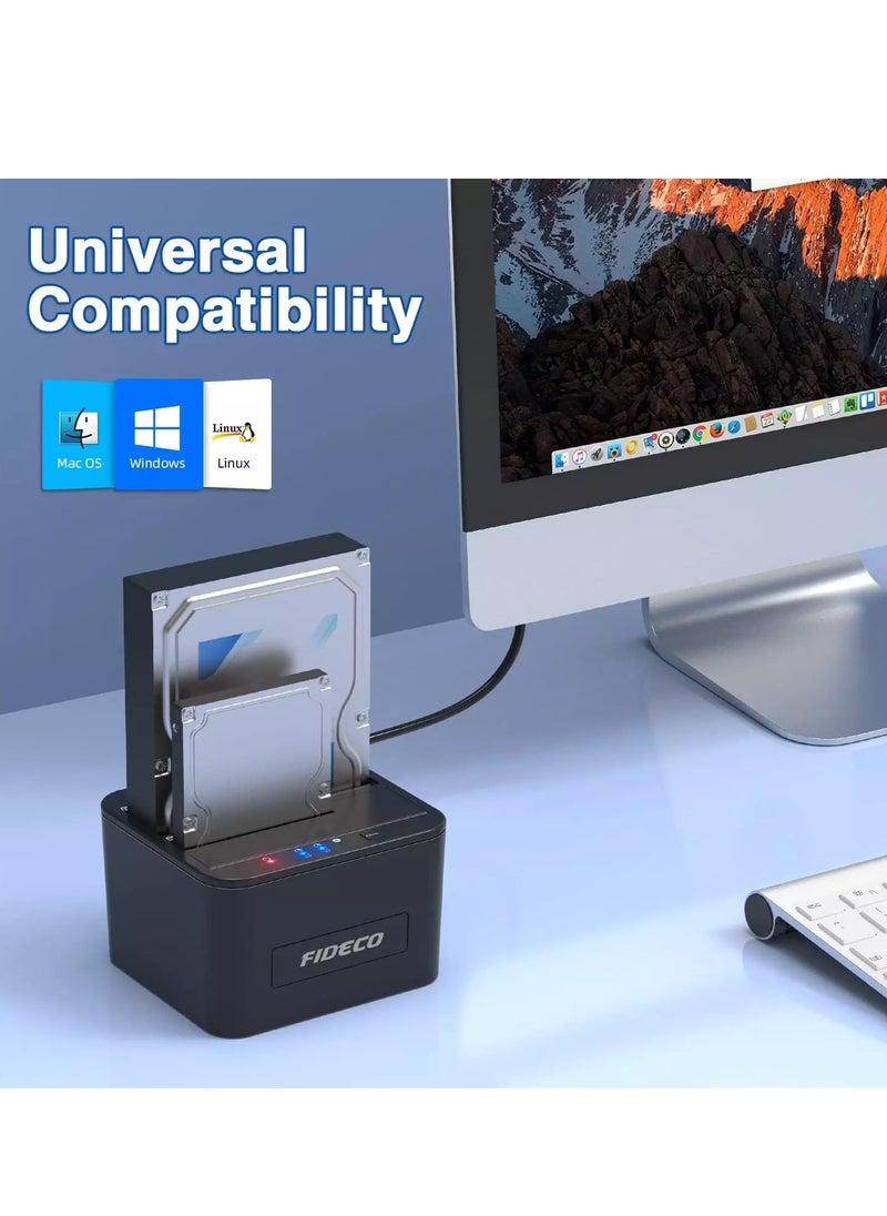 محطة إرساء القرص الصلب، محطة إرساء USB 3.0 SATA HDD لـ 2.5 و3.5 بوصة SATA HDD/SSD، خليج مزدوج، تدعم النسخ دون اتصال