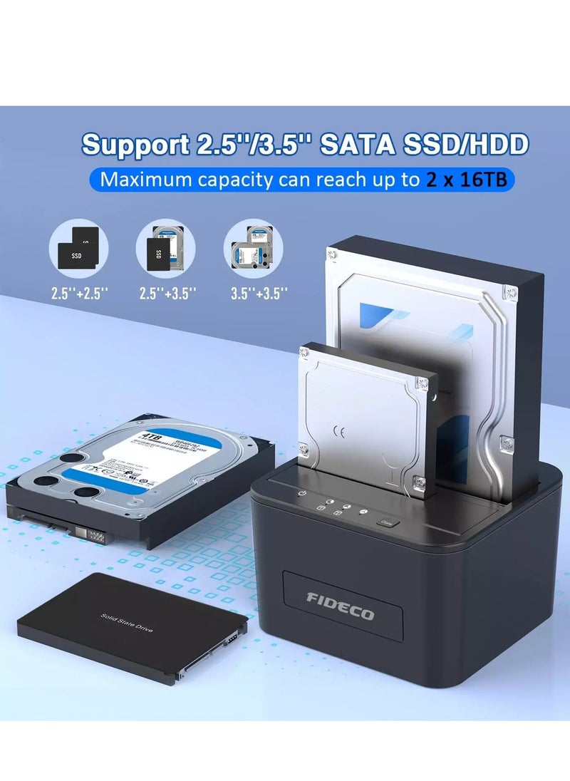 محطة إرساء القرص الصلب، محطة إرساء USB 3.0 SATA HDD لـ 2.5 و3.5 بوصة SATA HDD/SSD، خليج مزدوج، تدعم النسخ دون اتصال