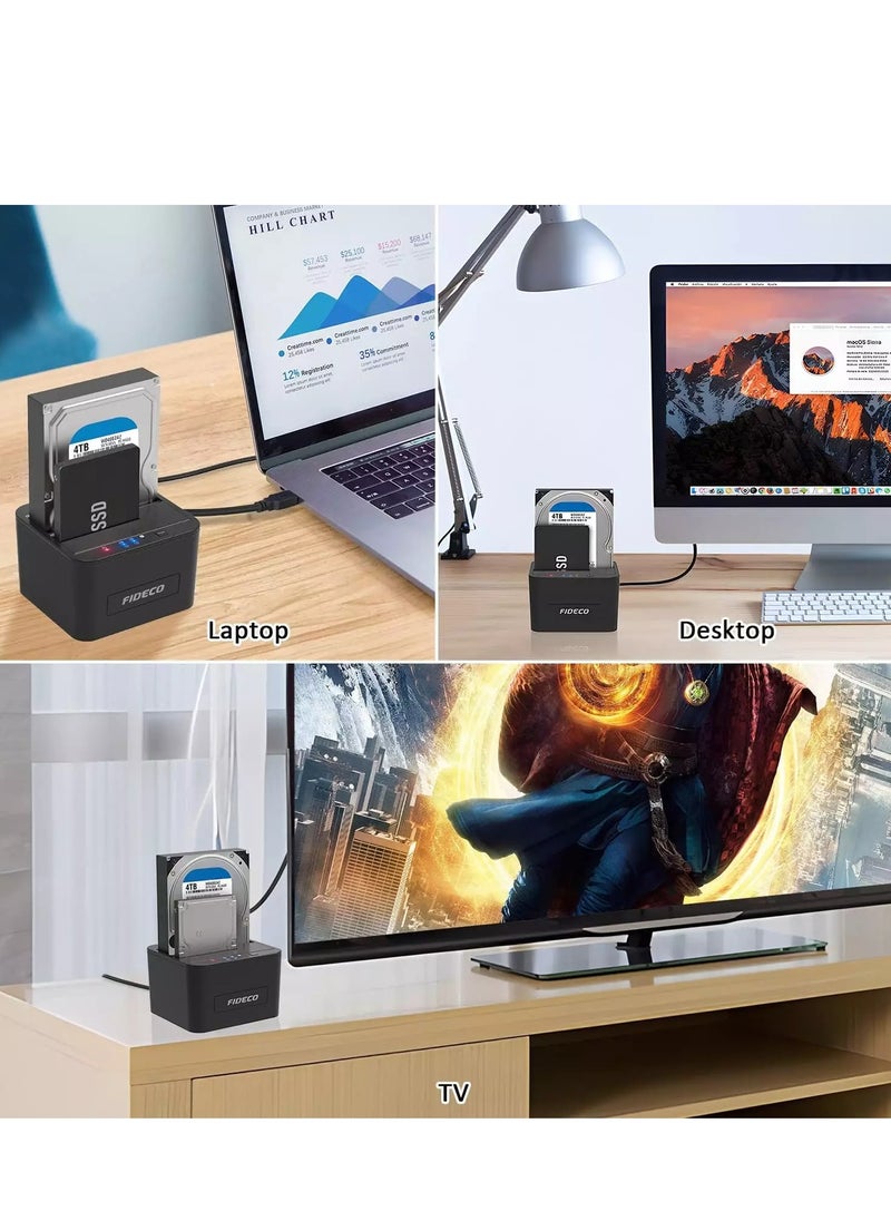 محطة إرساء القرص الصلب، محطة إرساء USB 3.0 SATA HDD لـ 2.5 و3.5 بوصة SATA HDD/SSD، خليج مزدوج، تدعم النسخ دون اتصال