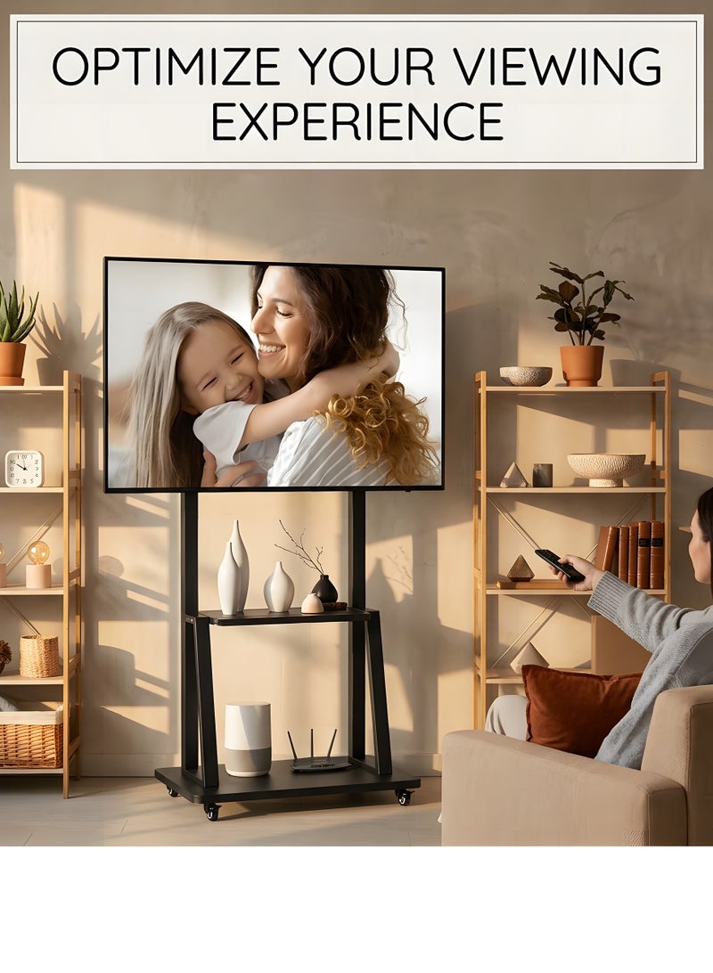 Beauenty Mobile TV Stand,Rolling TV Stand with Wheels for 32-65 Inch TV,Height Adjustable Floor Heavy-Duty TV Cart LCD LED OLED Flat Panel Screens Smartboard Holds up to 90lbs Portable TV Stand - Image 2