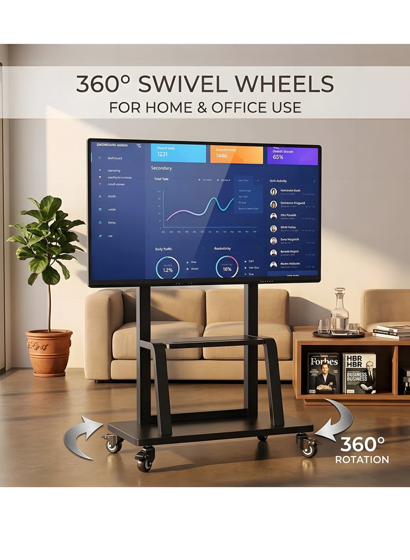 Beauenty Mobile TV Stand,Rolling TV Stand with Wheels for 32-65 Inch TV,Height Adjustable Floor Heavy-Duty TV Cart LCD LED OLED Flat Panel Screens Smartboard Holds up to 90lbs Portable TV Stand - Image 3