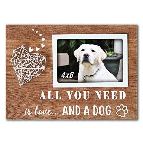 Buecasa Dog Mom Picture Frame Fits 4x6 Inches Photo with 3D Hand String Heart - Dogs Lover Gifts for Women Men - Paw Prints Home Decor - Image 1