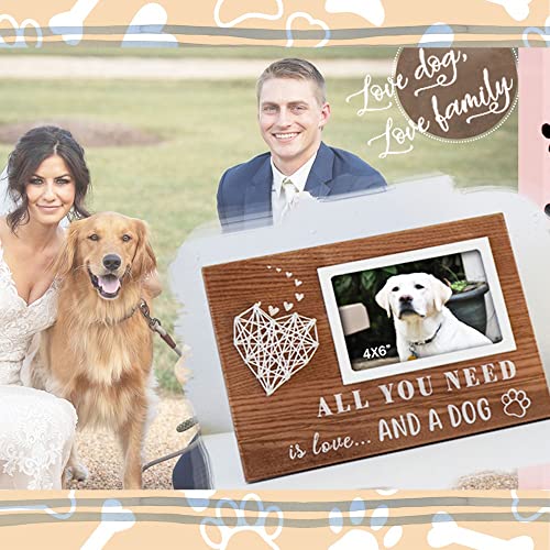 Buecasa Dog Mom Picture Frame Fits 4x6 Inches Photo with 3D Hand String Heart - Dogs Lover Gifts for Women Men - Paw Prints Home Decor - Image 3