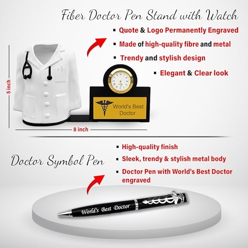 Savri Doctor's Desk Set-Doctor Pen, Fiber Pen Stand with Watch, and Coffee Mug-Ideal Gift for Doctors,Surgeons, MR, MS. Best Set for Gifting on Anniversary, Birthday, Father's Day, Graduation Ceremony - Image 3